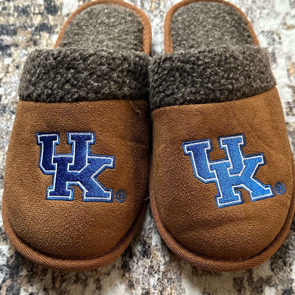Brown Slippers with Blue UK Logo